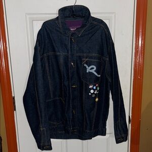 Vintage Rocawear Mens Y2K Collared Long Sleeve Button Up Blue Denim Jacket XL